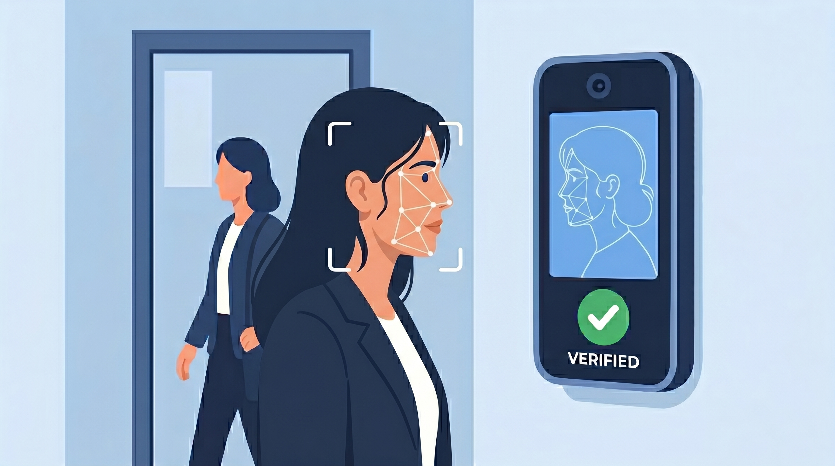 Girl using face recognition attendance